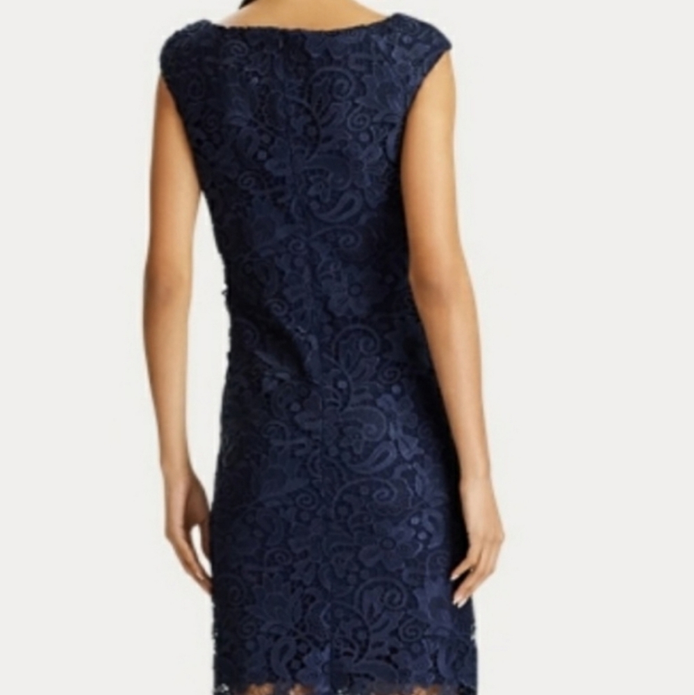 Ralph Lauren Navy with Scalloped Lace Cocktail Dress. - Picture 7 of 8